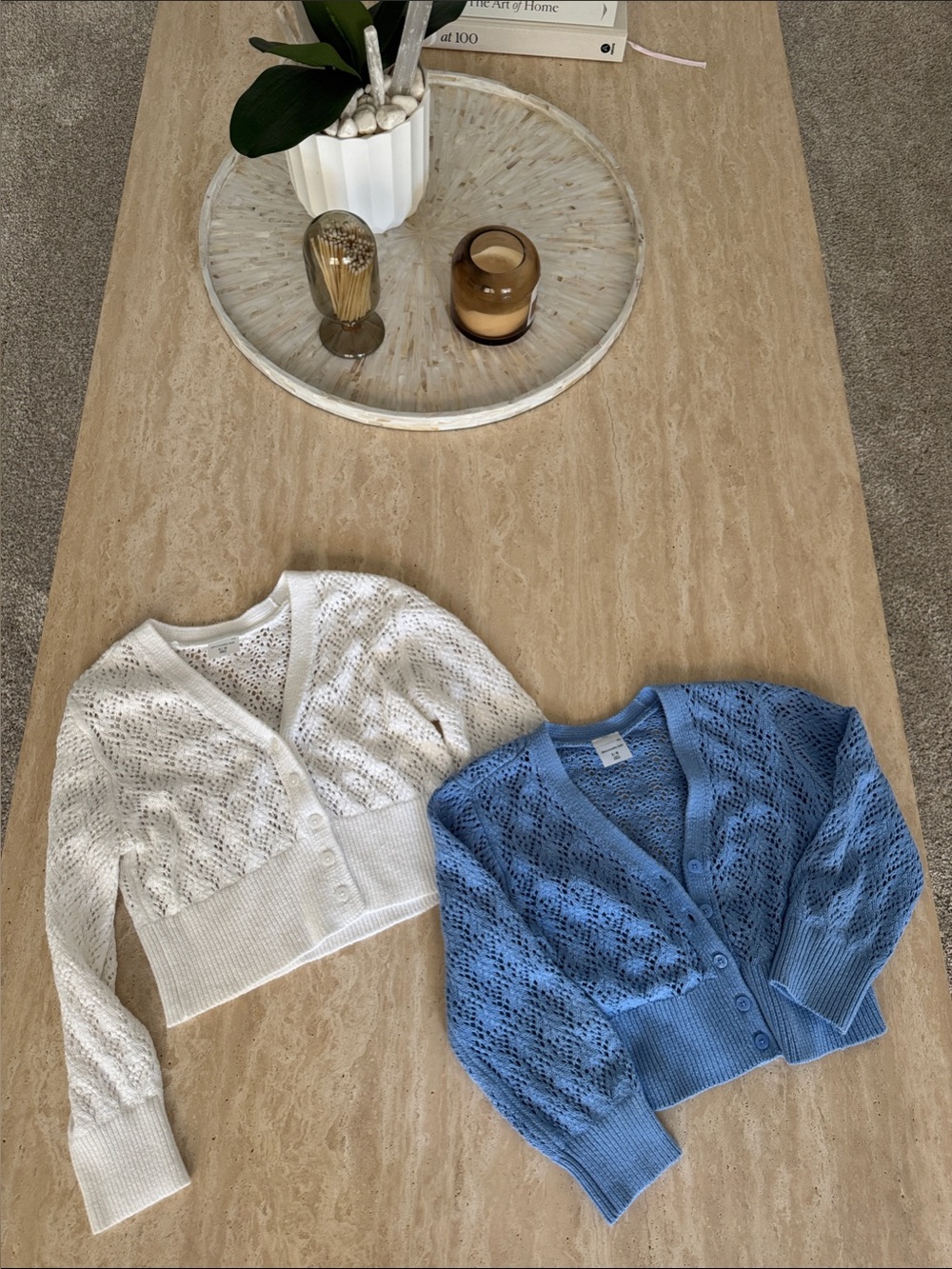 abercrombie kids Open-Knit V-Neck Cardigans in Blue and White
